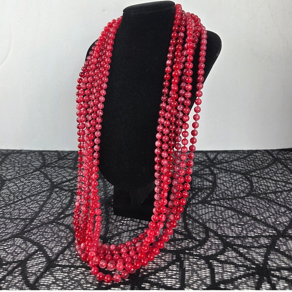 Pink Multi Strand Beaded Necklace Filigree Caps Clasp Statement Jewelry